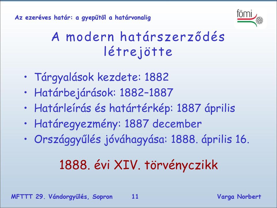 Határegyezmény: 1887 december Országgyűlés jóváhagyása: 1888.