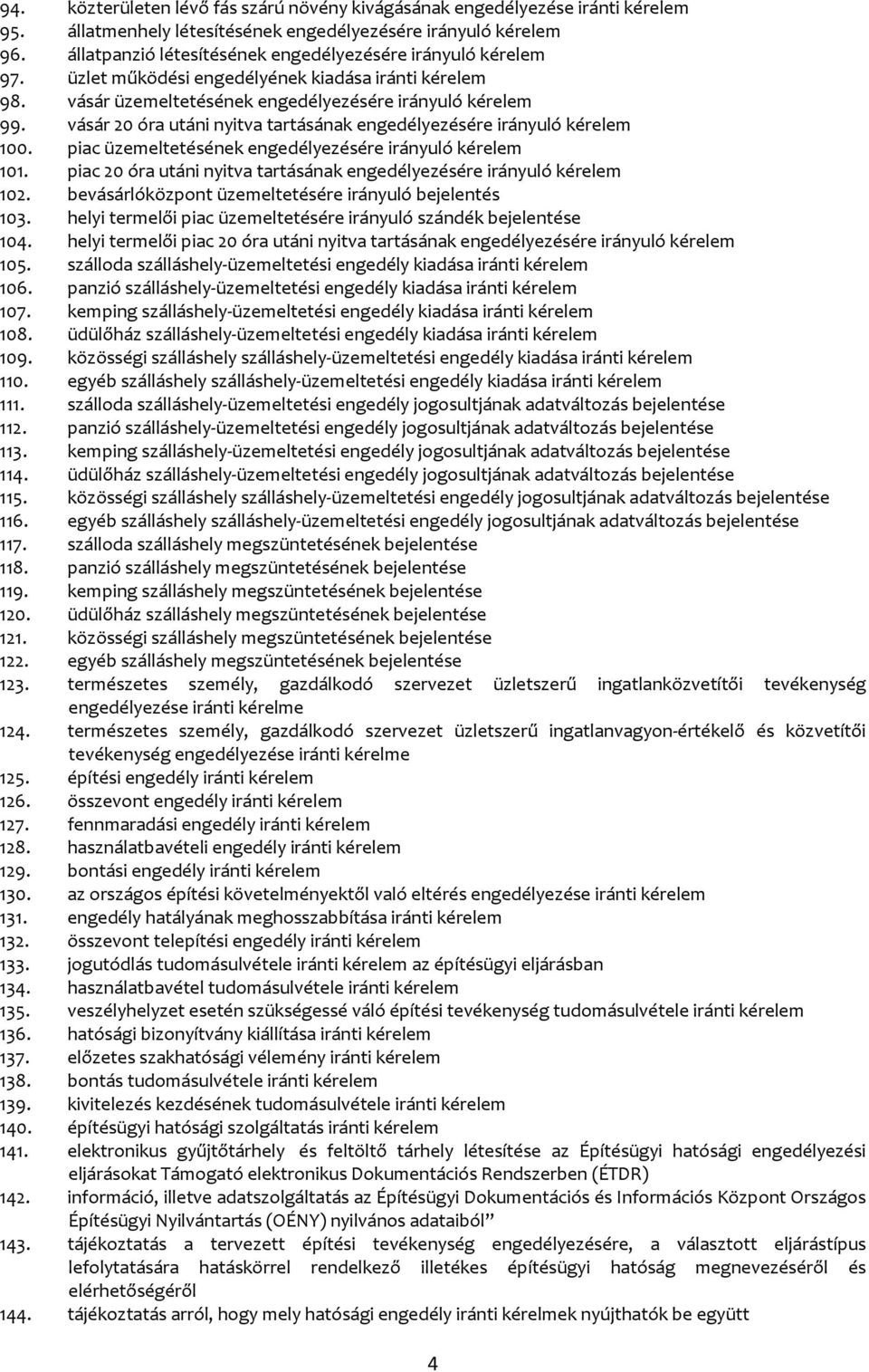 vásár 20 óra utáni nyitva tartásának engedélyezésére irányuló kérelem 100. piac üzemeltetésének engedélyezésére irányuló kérelem 101.