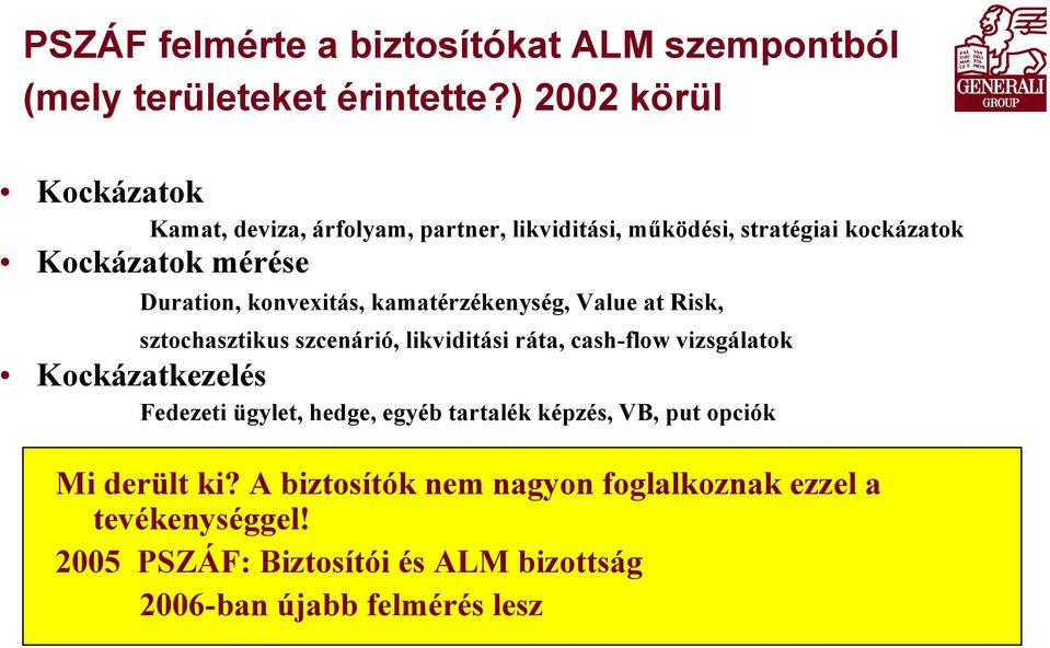 konvexitás, kamatérzékenység, Value at Risk, sztochasztikus szcenárió, likviditási ráta, cash-flow vizsgálatok Kockázatkezelés