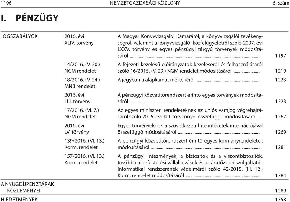 rendelet 157/2016. (VI. 13.) Korm. rendelet A Magyar Könyvvizsgálói Kamaráról, a könyvvizsgálói tevékenységről, valamint a könyvvizsgálói közfelügyeletről szóló 2007. évi LXXV.