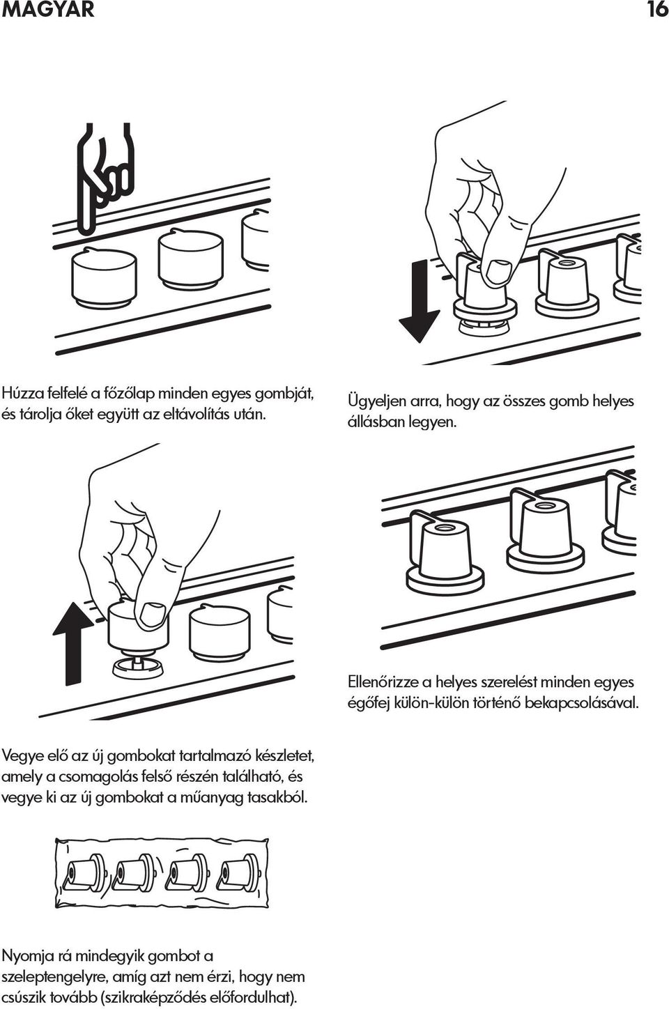 Ellenőrizze a helyes szerelést minden egyes égőfej külön-külön történő bekapcsolásával.