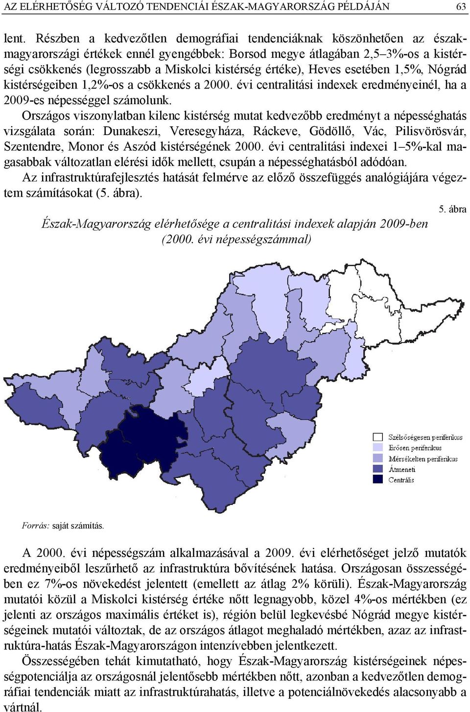 értéke), Heves esetében 1,5%, Nógrád kistérségeiben 1,2%-os a csökkenés a 2000. évi centralitási indexek eredményeinél, ha a 2009-es népességgel számolunk.