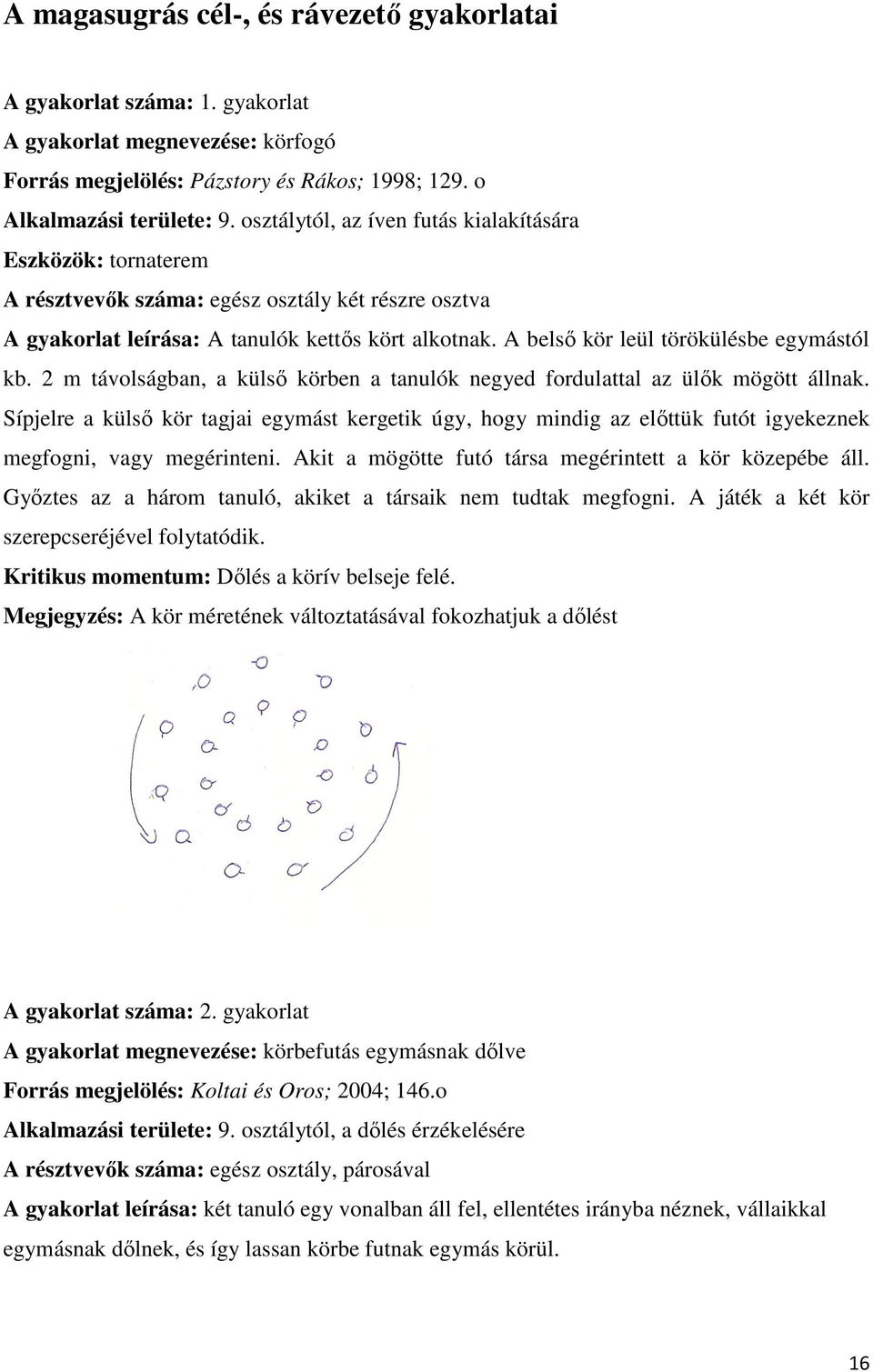 A belső kör leül törökülésbe egymástól kb. 2 m távolságban, a külső körben a tanulók negyed fordulattal az ülők mögött állnak.