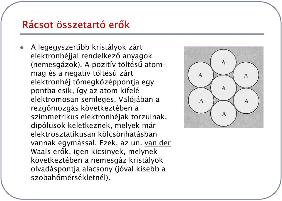 Valójában a rezgőmozgás következtében a szimmetrikus elektronhéjak torzulnak, dipólusok keletkeznek, melyek már elektrosztatikusan