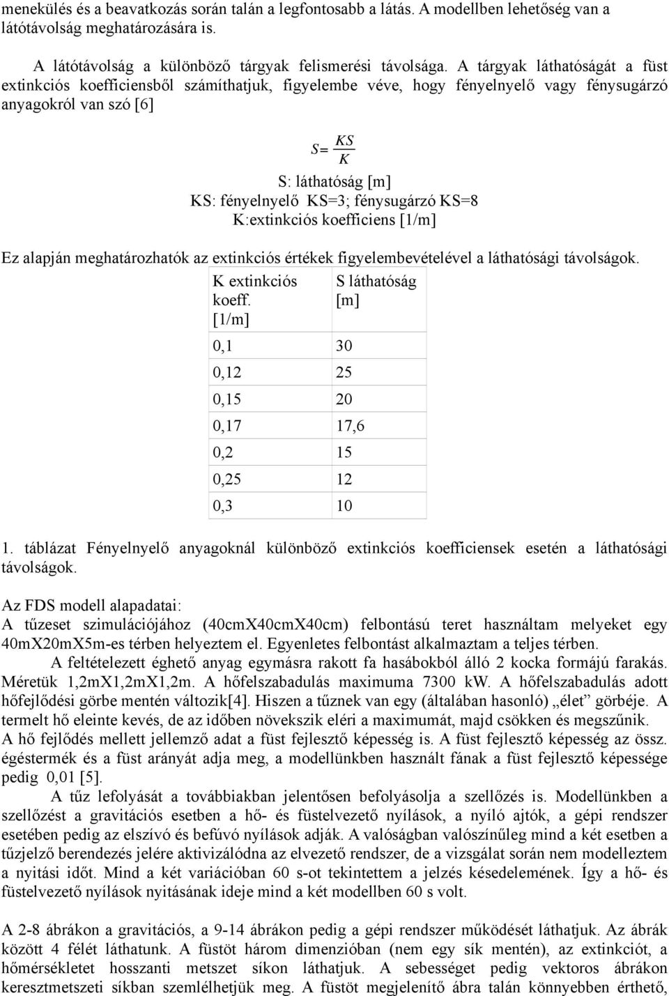 fénysugárzó KS=8 K:extinkciós koefficiens [1/m] Ez alapján meghatározhatók az extinkciós értékek figyelembevételével a láthatósági távolságok. K extinkciós koeff.