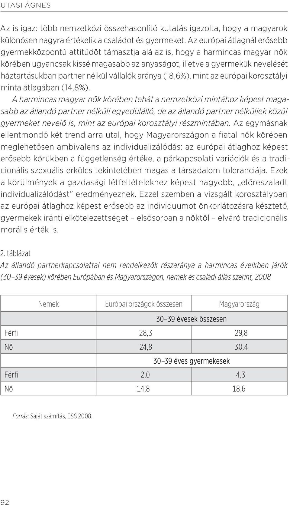 partner nélkül vállalók aránya (18,6%), mint az európai korosztályi minta átlagában (14,8%).
