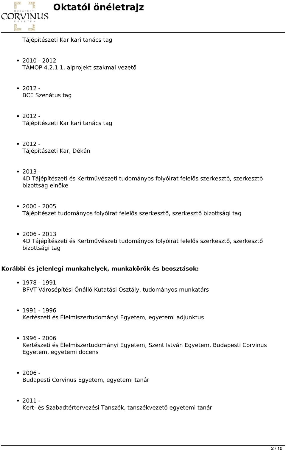 szerkesztő, szerkesztő bizottság elnöke 2000-2005 Tájépítészet tudományos folyóirat felelős szerkesztő, szerkesztő bizottsági tag 2006-2013 4D Tájépítészeti és Kertművészeti tudományos folyóirat