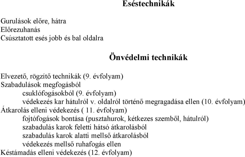 évfolyam) Átkarolás elleni védekezés ( 11.