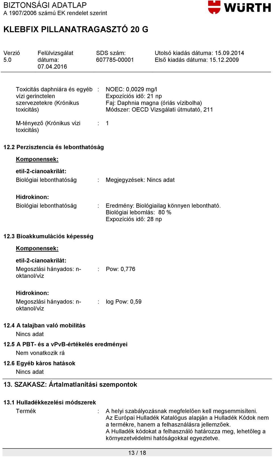 vízibolha) Módszer: OECD Vizsgálati útmutató, 211 : 1 12.