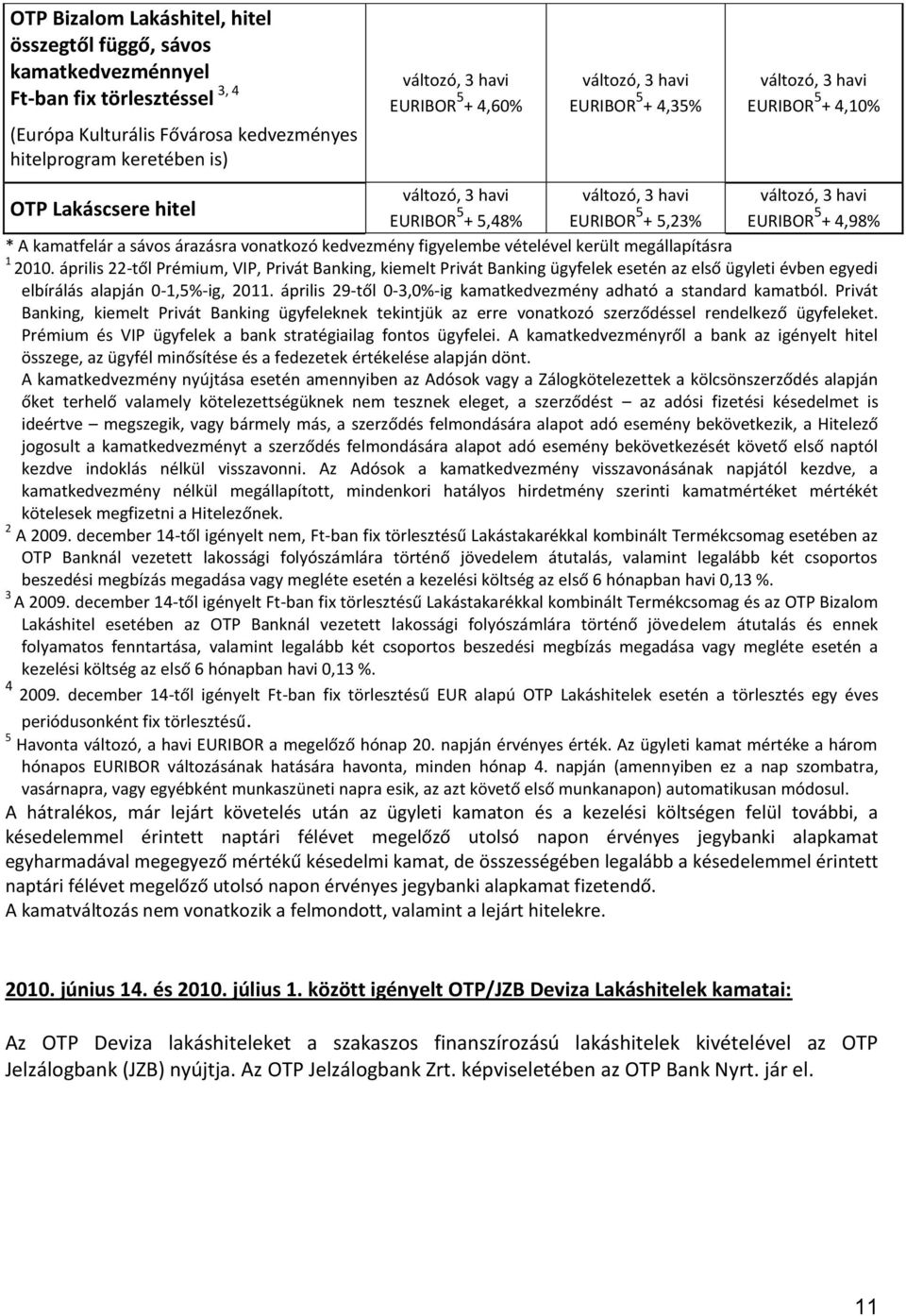 A kamatfelár a sávos árazásra vonatkozó kedvezmény figyelembe vételével került megállapításra 1 2010.