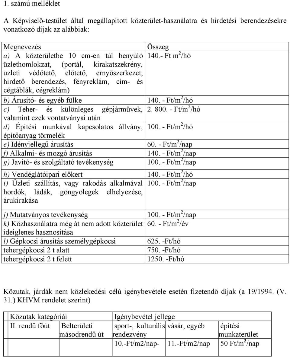 - Ft/m 2 /hó c) Teher- és különleges gépjárművek, 2. 800. - Ft/m 2 /hó valamint ezek vontatványai után d) Építési munkával kapcsolatos állvány, 100.