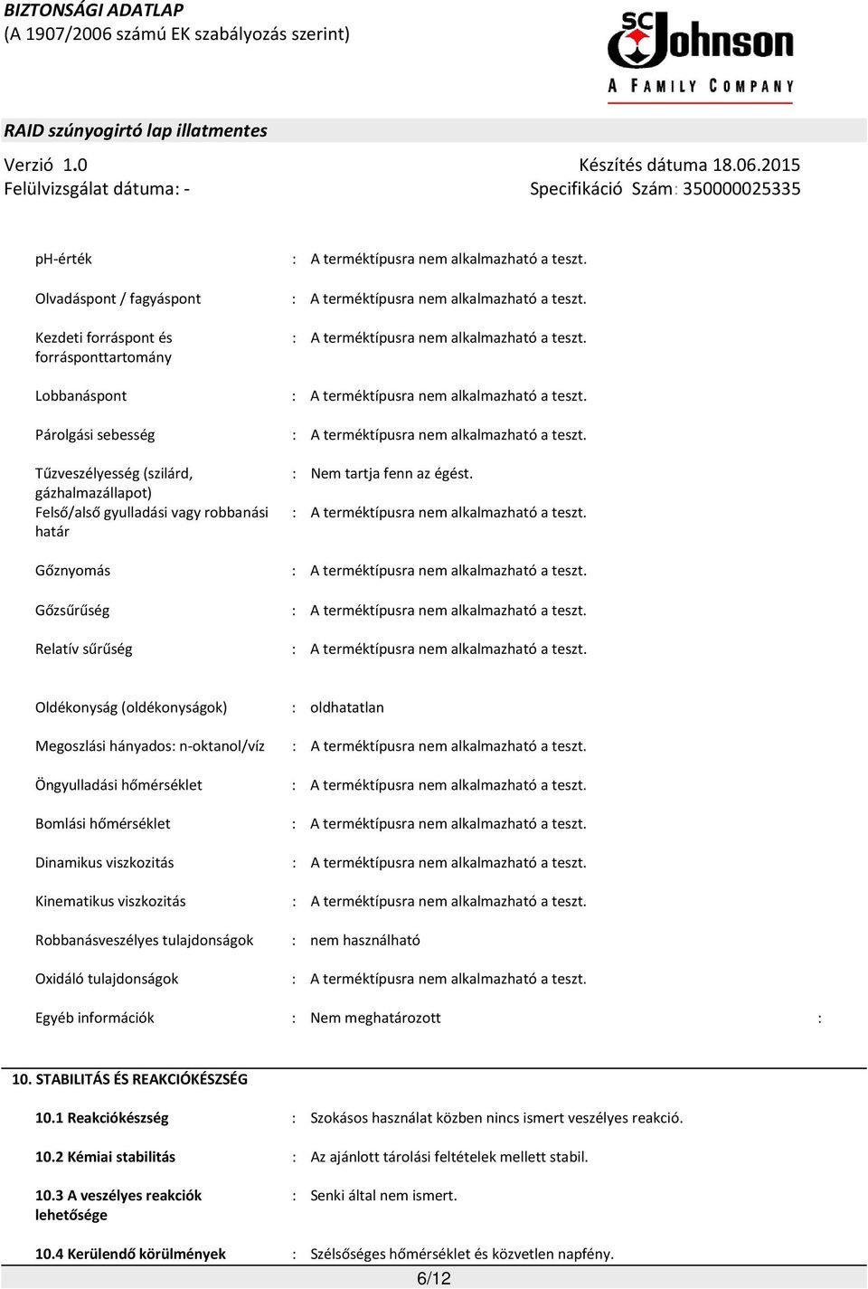 Oldékonyság (oldékonyságok) Megoszlási hányados: n-oktanol/víz Öngyulladási hőmérséklet Bomlási hőmérséklet Dinamikus viszkozitás Kinematikus viszkozitás Robbanásveszélyes tulajdonságok Oxidáló