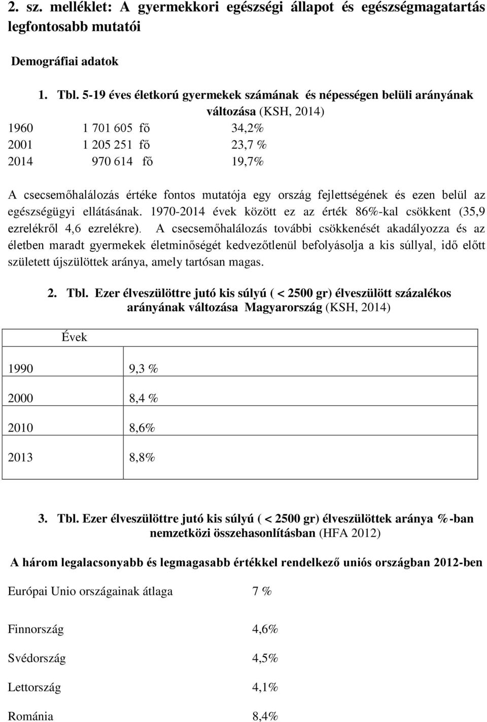 mutatója egy ország fejlettségének és ezen belül az egészségügyi ellátásának. 1970-2014 évek között ez az érték 86%-kal csökkent (35,9 ezrelékről 4,6 ezrelékre).