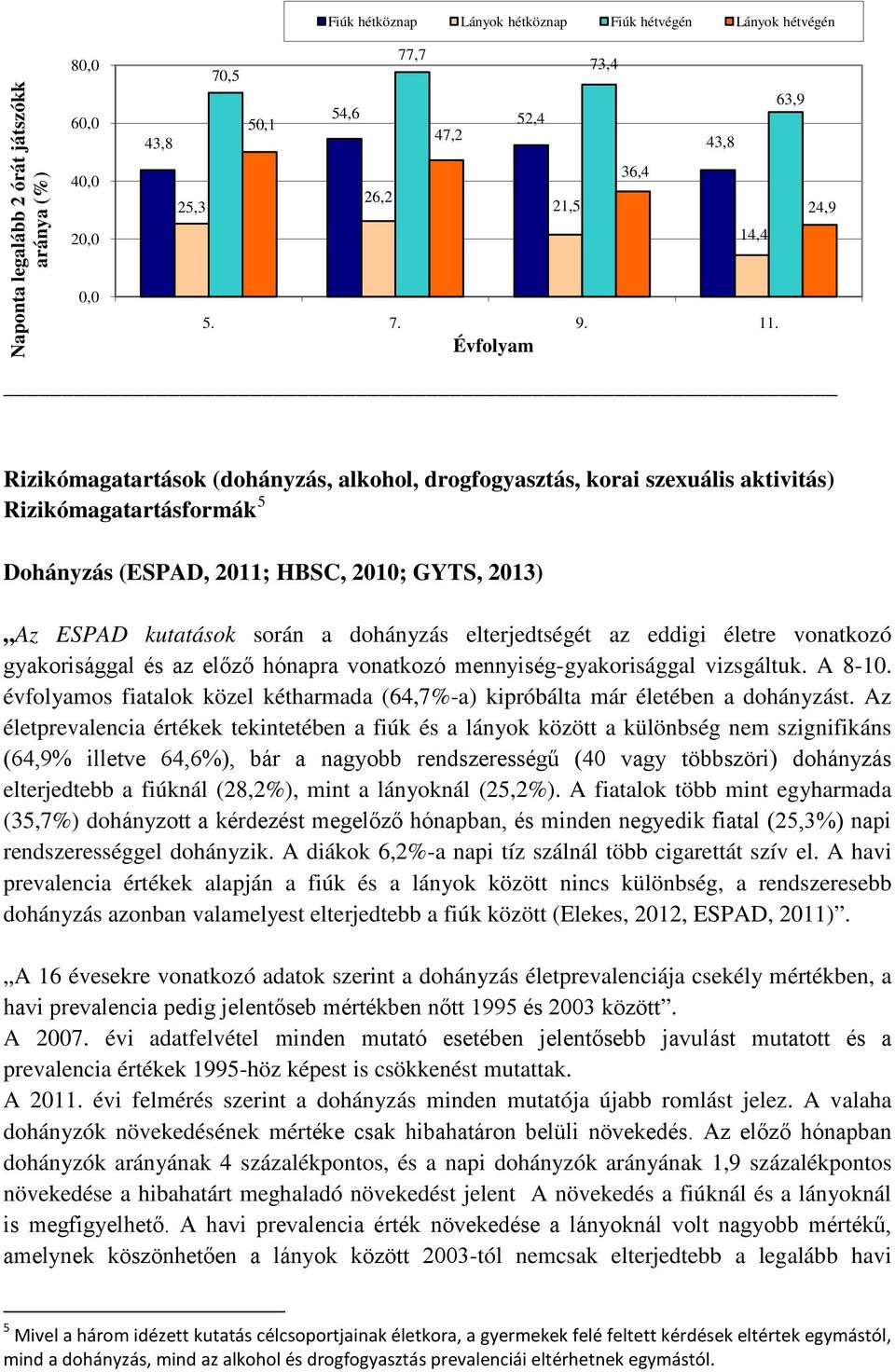 Az ESPAD kutatások során a dohányzás elterjedtségét az eddigi életre vonatkozó gyakorisággal és az előző hónapra vonatkozó mennyiség-gyakorisággal vizsgáltuk. A 8-10.
