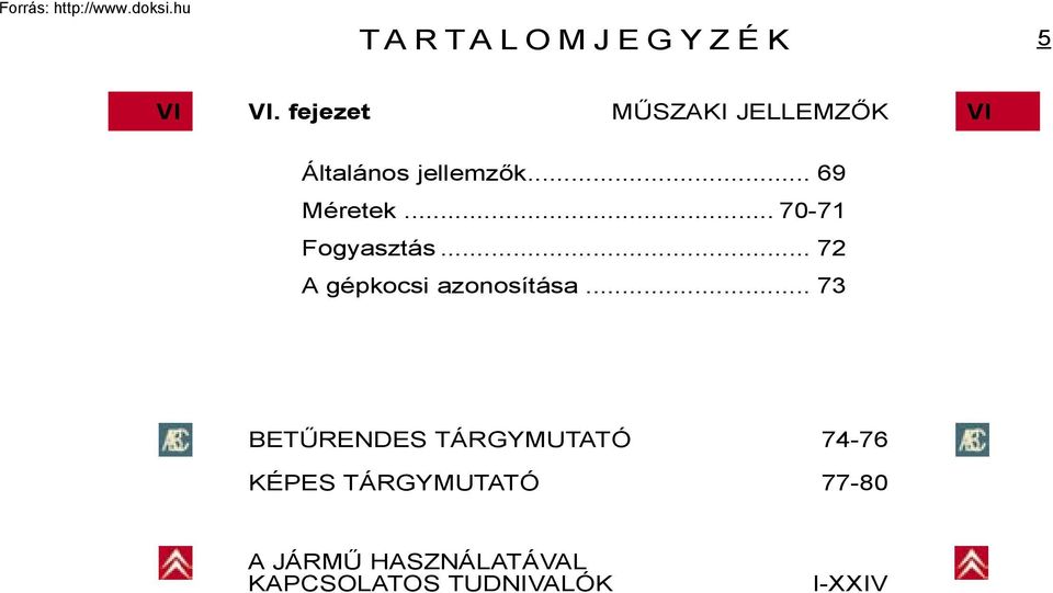 .. 70-71 Fogyasztás... 72 A gépkocsi azonosítása.