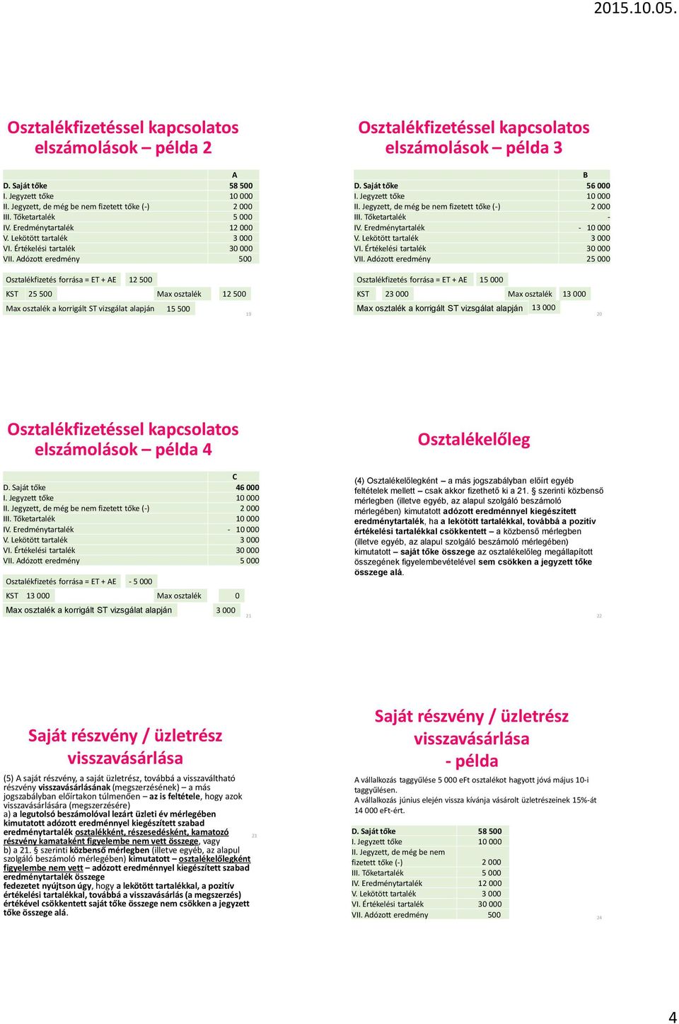 Jegyzett tőke 10 000 II. Jegyzett, de még be nem fizetett tőke (-) 2 000 III. Tőketartalék - IV. Eredménytartalék - 10 000 V. Lekötött tartalék 3 000 VI. Értékelési tartalék 30 000 VII.