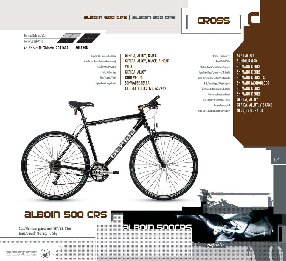 TERRA CRUISER REFLECTIVE, 622X42 Front Derailleur/Umwerfwr/Elsô váltó SUNTOUR 850 SHIMANO DEORE SHIMANO DEORE SHIMANO