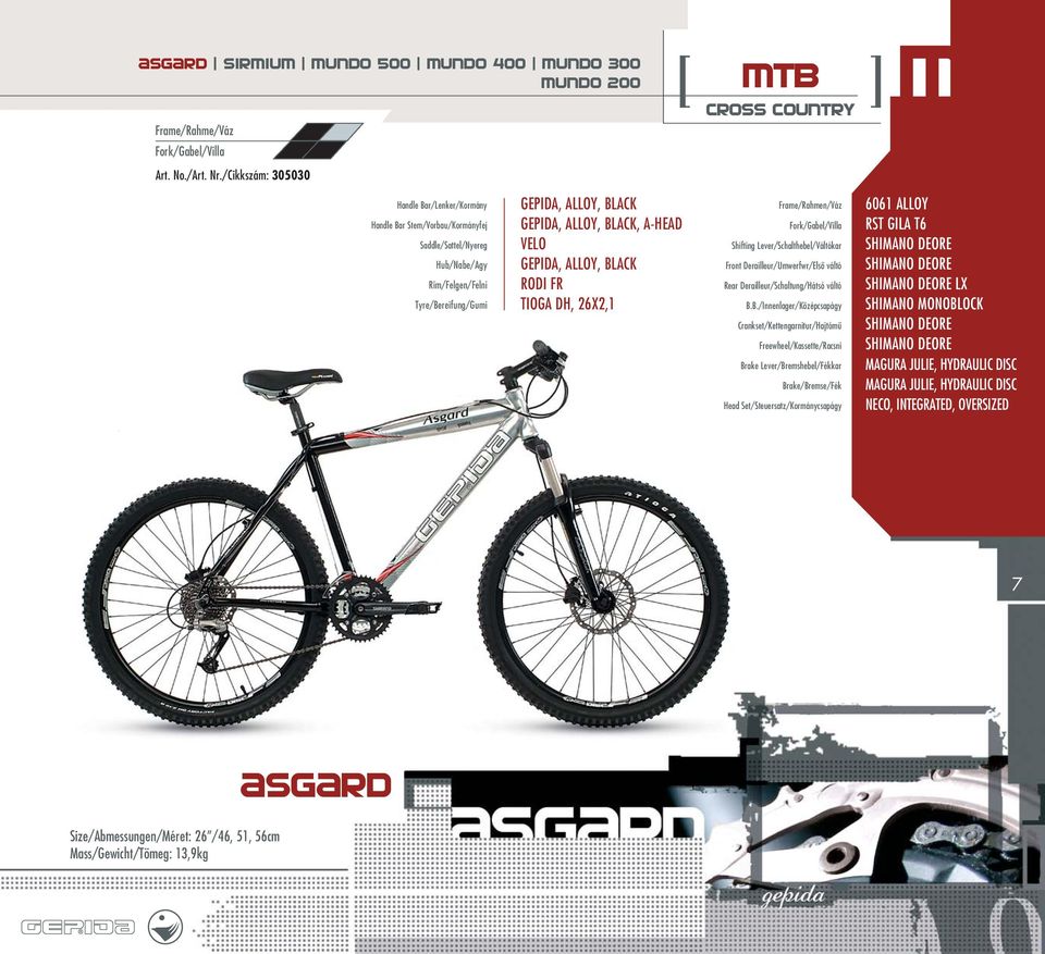 country Front Derailleur/Umwerfwr/Elsô váltó M RST GILA T6 SHIMANO DEORE SHIMANO DEORE SHIMANO DEORE LX SHIMANO MONOBLOCK