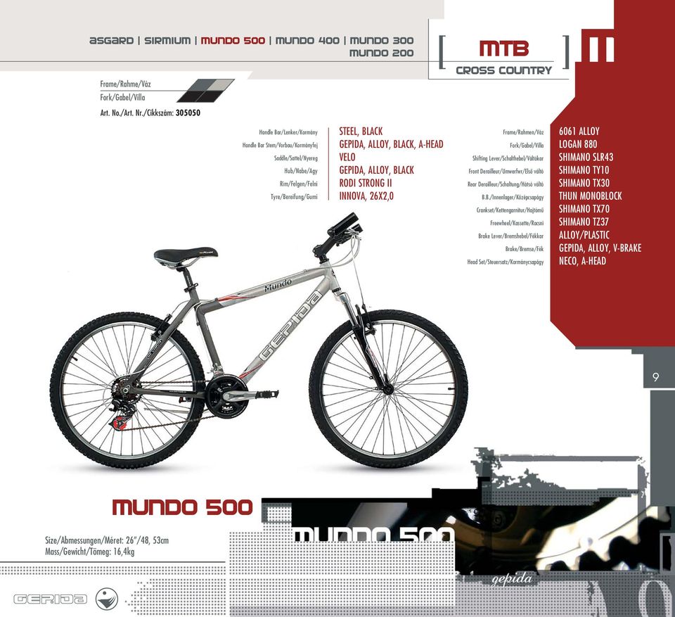 MTB cross country Front Derailleur/Umwerfwr/Elsô váltó M LOGAN 880 SHIMANO SLR43 SHIMANO TY10 SHIMANO TX30