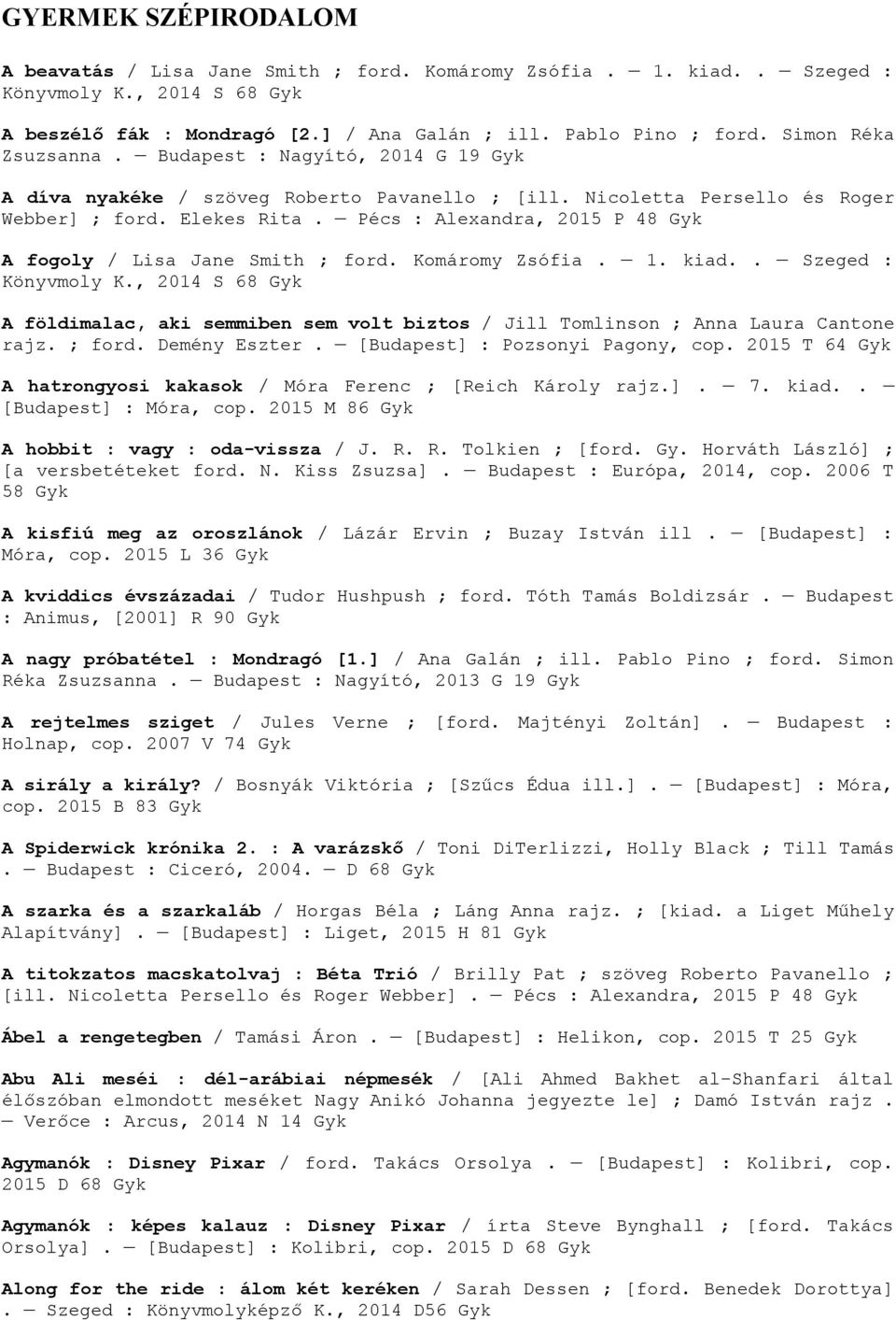 Pécs : Alexandra, 2015 P 48 A fogoly / Lisa Jane Smith ; ford. Komáromy Zsófia. 1. kiad.. Szeged : Könyvmoly K.