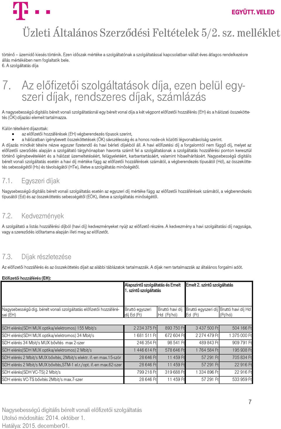 Az előfizetői szolgáltatások díja, ezen belül egyszeri díjak, rendszeres díjak, számlázás A nagysebességű digitális bérelt vonali szolgáltatásnál egy bérelt vonal díja a két végpont előfizetői