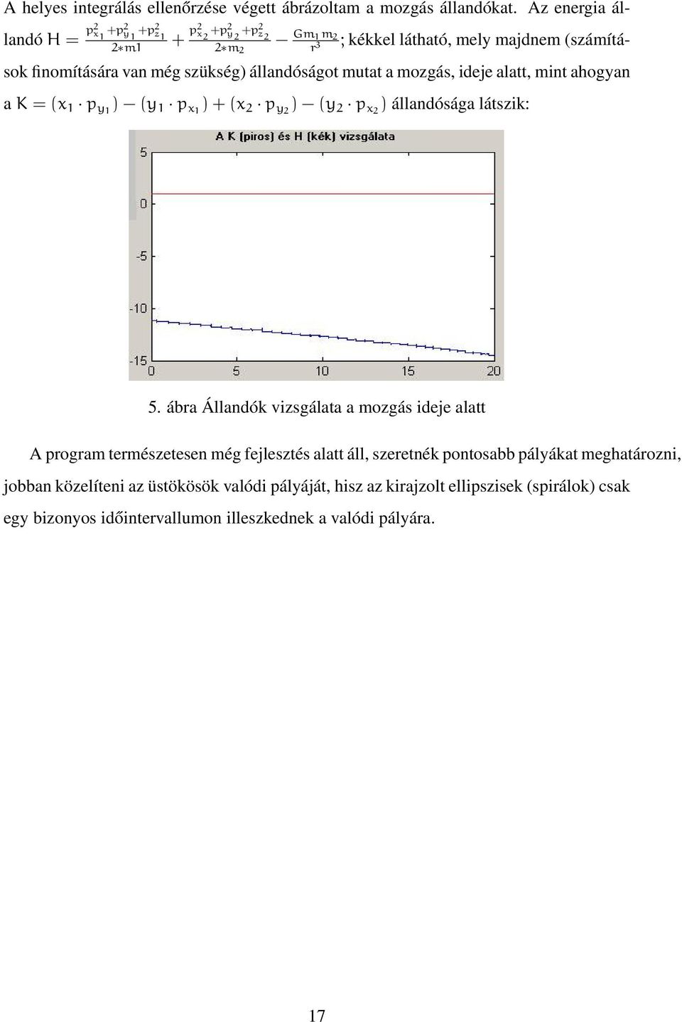 szükség) állandóságot mutat a mozgás, ideje alatt, mint ahogyan a K = (x 1 p y1 ) (y 1 p x1 ) + (x 2 p y2 ) (y 2 p x2 ) állandósága látszik: 5.