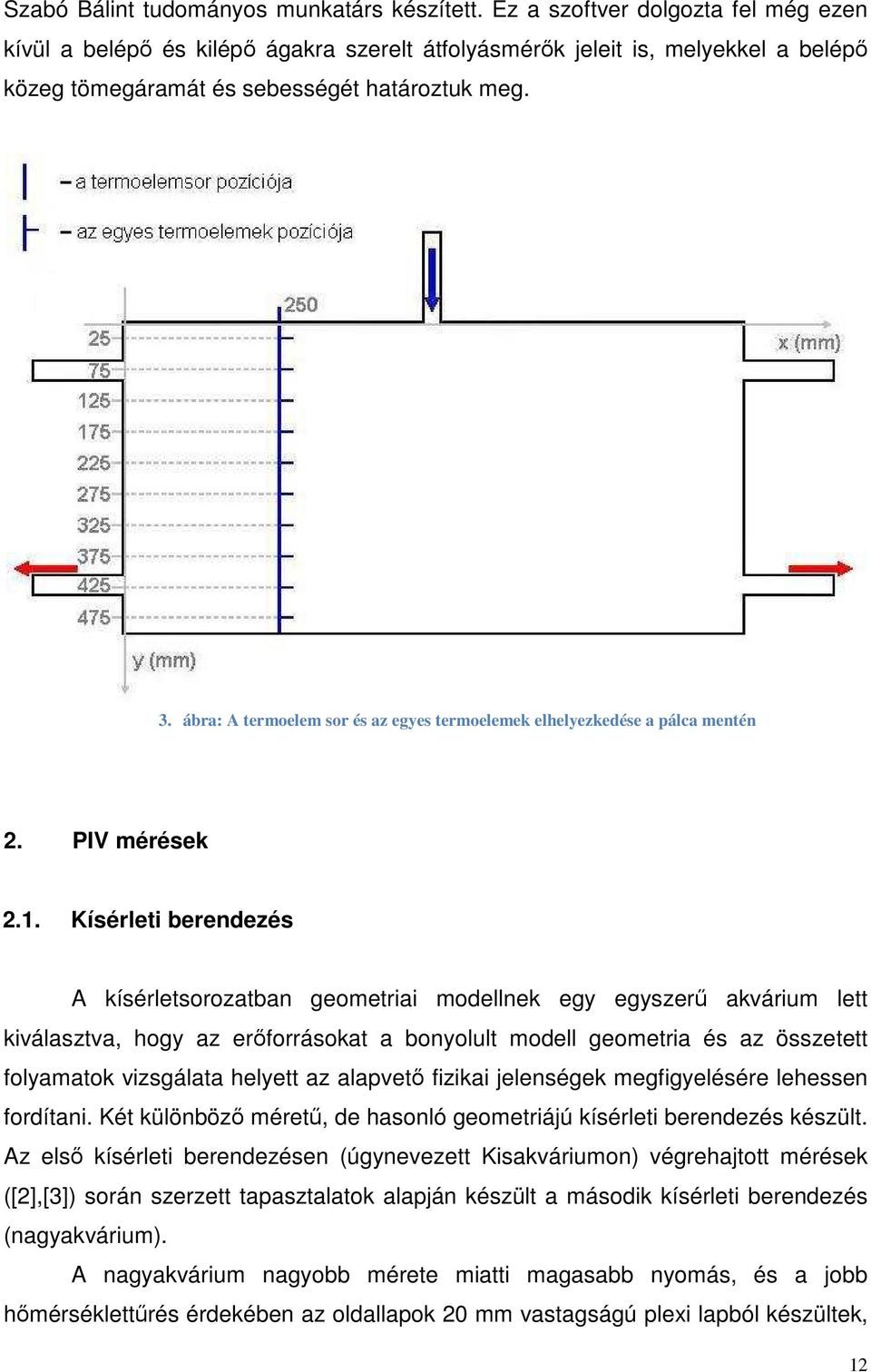 ábra: A termoelem sor és az egyes termoelemek elhelyezkedése a pálca mentén 2. PIV mérések 2.1.