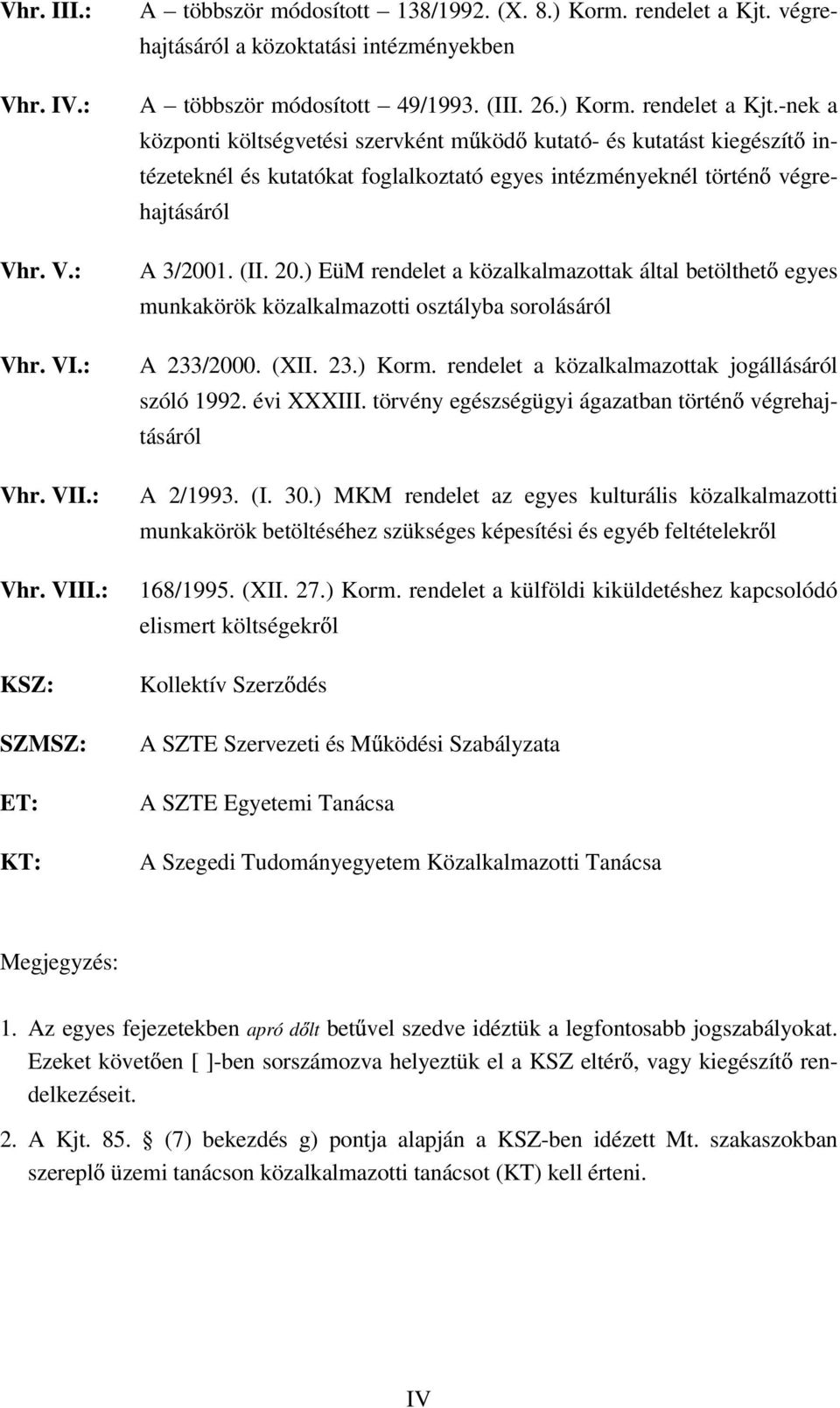 -nek a központi költségvetési szervként m köd kutató- és kutatást kiegészít intézeteknél és kutatókat foglalkoztató egyes intézményeknél történ végrehajtásáról Vhr. V.: Vhr. VI.: Vhr. VII.: Vhr. VIII.