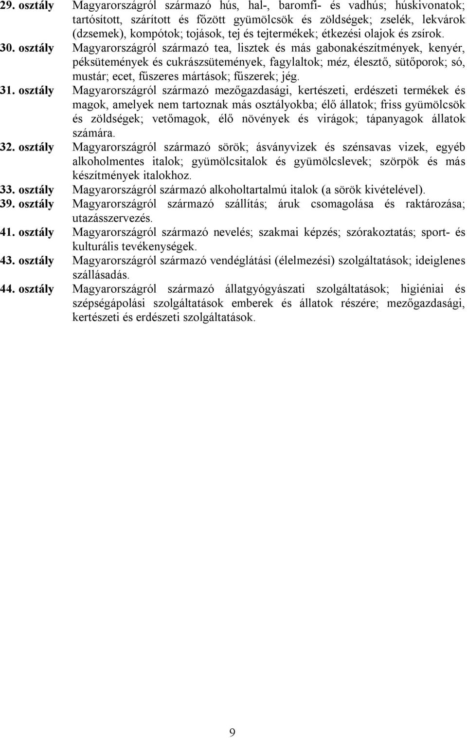 osztály Magyarországról származó tea, lisztek és más gabonakészítmények, kenyér, péksütemények és cukrászsütemények, fagylaltok; méz, élesztő, sütőporok; só, mustár; ecet, fűszeres mártások;
