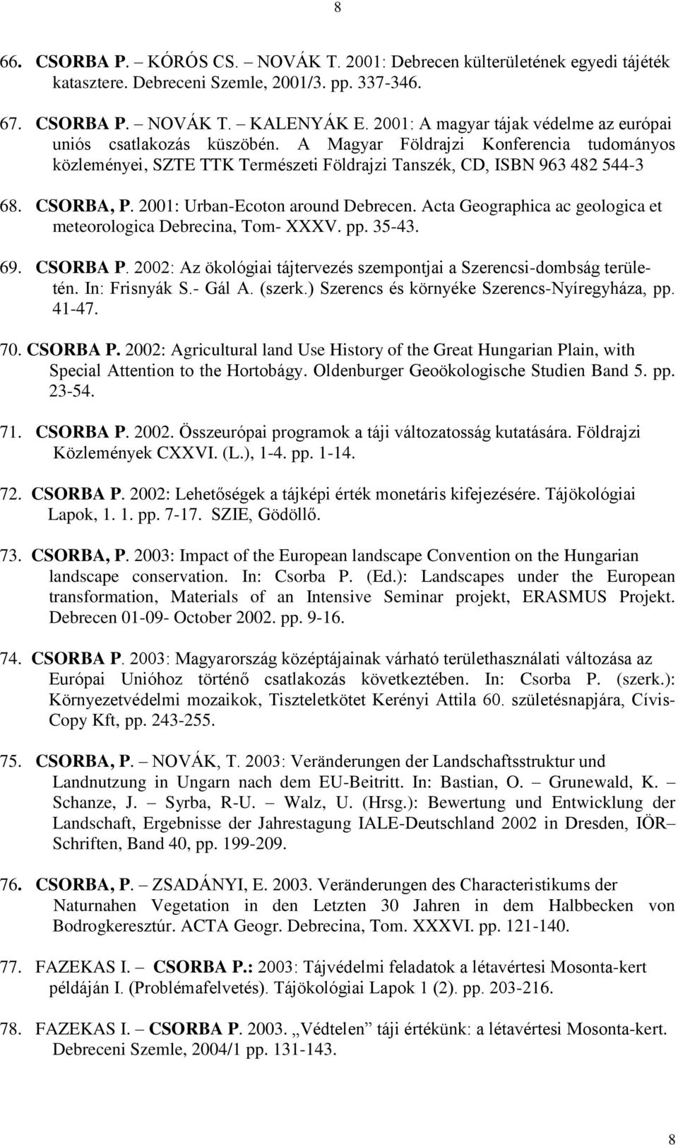 2001: Urban-Ecoton around Debrecen. Acta Geographica ac geologica et meteorologica Debrecina, Tom- XXXV. pp. 35-43. 69. CSORBA P.