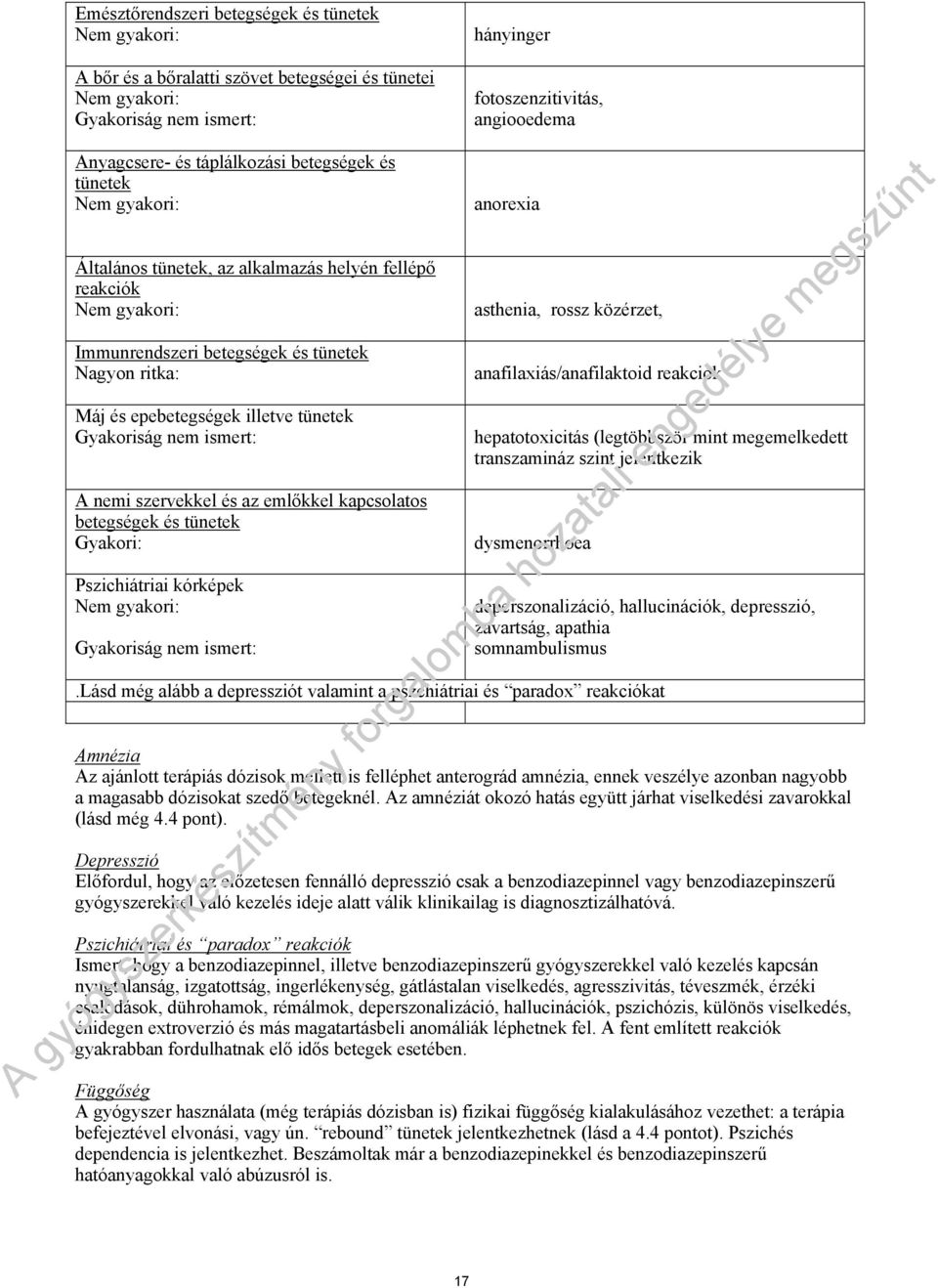 tünetek Gyakoriság nem ismert: A nemi szervekkel és az emlőkkel kapcsolatos betegségek és tünetek Gyakori: Pszichiátriai kórképek Nem gyakori: Gyakoriság nem ismert: anorexia asthenia, rossz