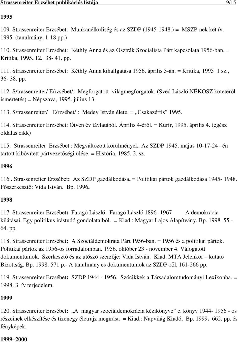 = Kritika, 1995 1 sz., 36-38. pp. 112. S/trassenreiter/ E/rzsébet/: Megforgatott világmegforgatók. (Svéd László NÉKOSZ kötetéről ismertetés) = Népszava, 1995. július 13. 113.