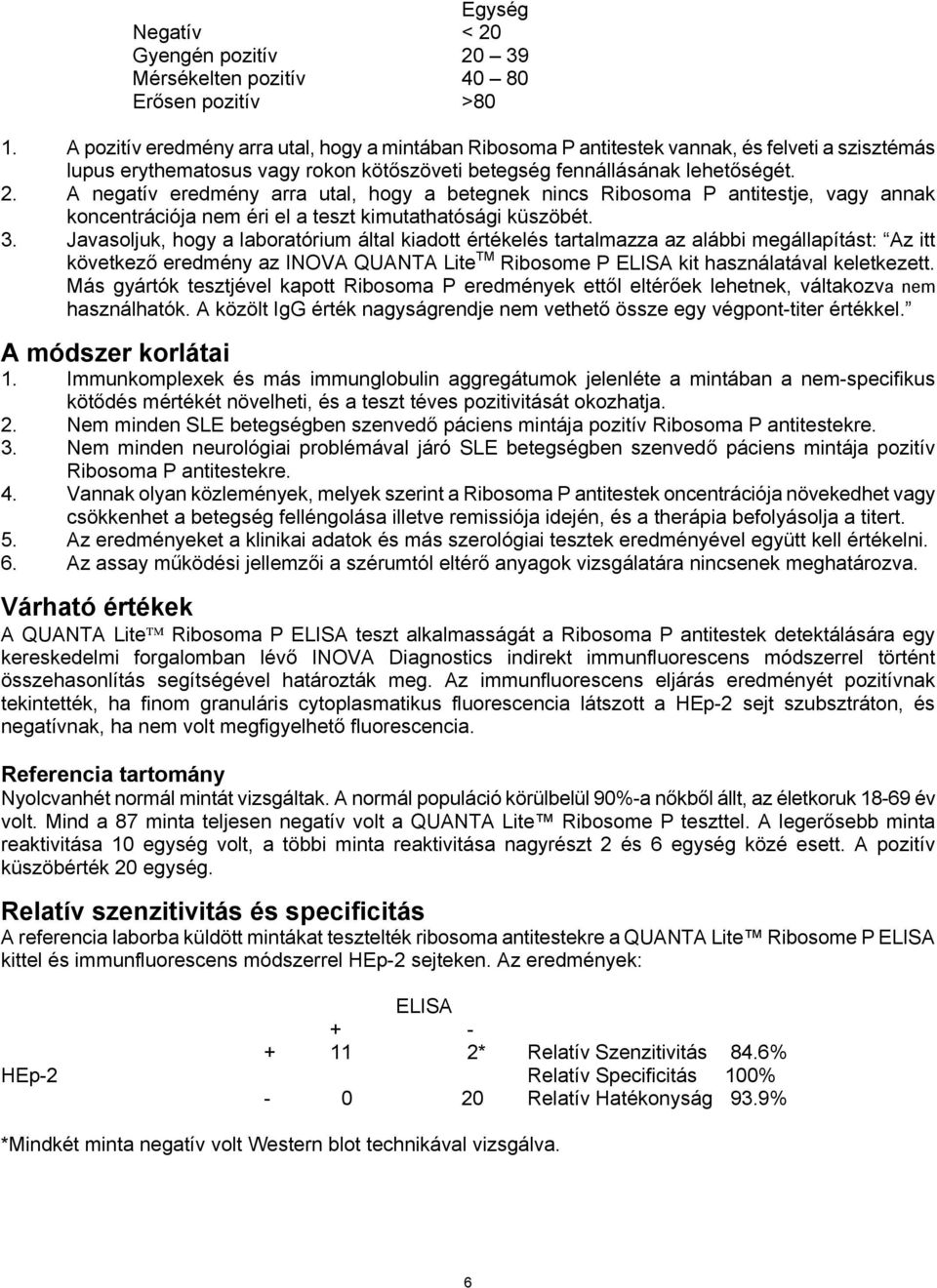 A negatív eredmény arra utal, hogy a betegnek nincs Ribosoma P antitestje, vagy annak koncentrációja nem éri el a teszt kimutathatósági küszöbét. 3.