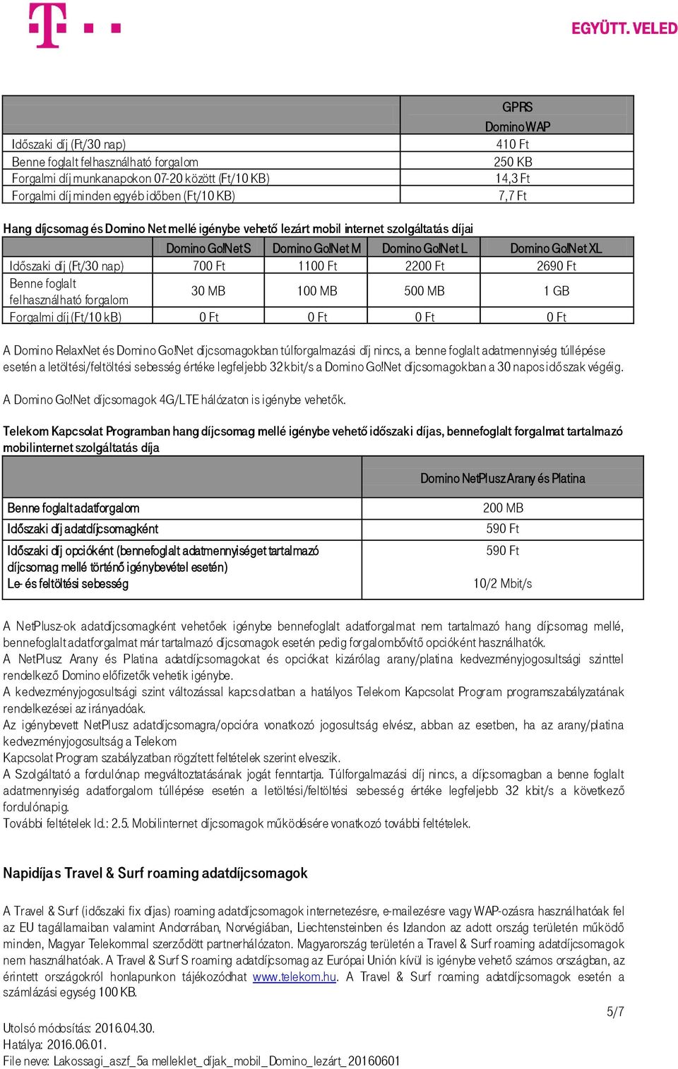 Net XL Időszaki díj (Ft/30 nap) 700 Ft 1100 Ft 2200 Ft 2690 Ft Benne foglalt felhasználható forgalom 30 MB 100 MB 500 MB 1 GB Forgalmi díj (Ft/10 kb) 0 Ft 0 Ft 0 Ft 0 Ft A Domino RelaxNet és Domino