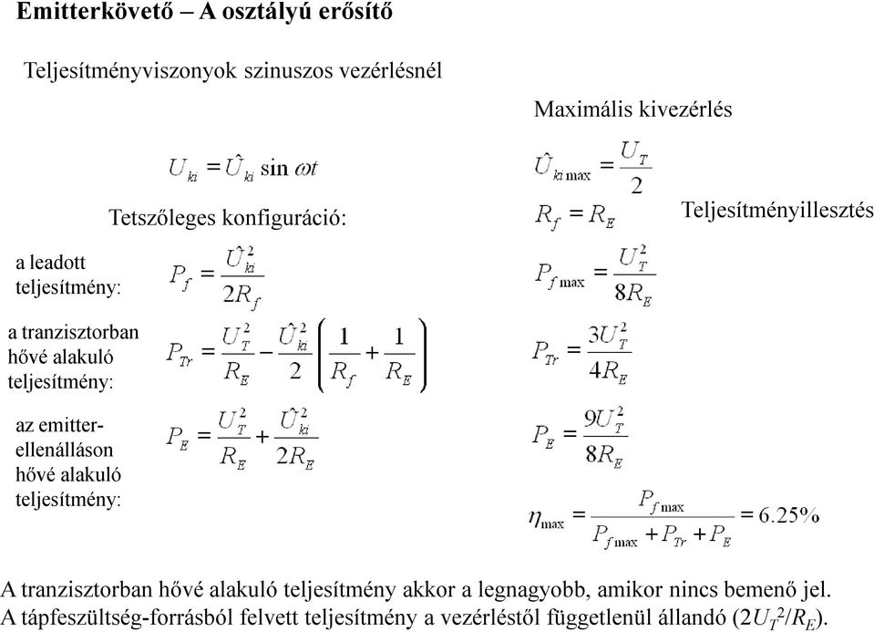 emitterellenálláson hővé alakuló teljesítmény: A tranzisztorban hővé alakuló teljesítmény akkor a legnagyobb,