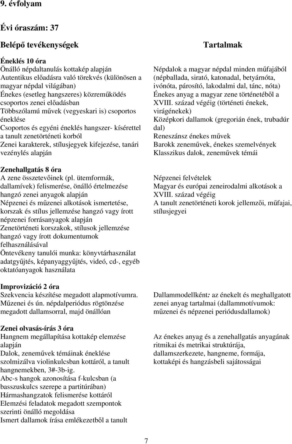 karakterek, stílusjegyek kifejezése, tanári vezénylés alapján Zenehallgatás 8 óra A zene összetevőinek (pl.