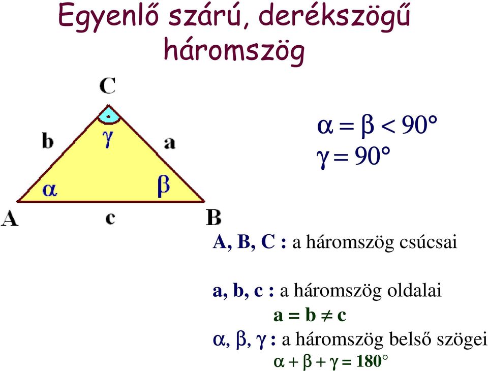 a, b, c : a háromszög oldalai a = b c α,