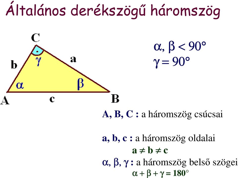 b, c : a háromszög oldalai a b c α, β, γ