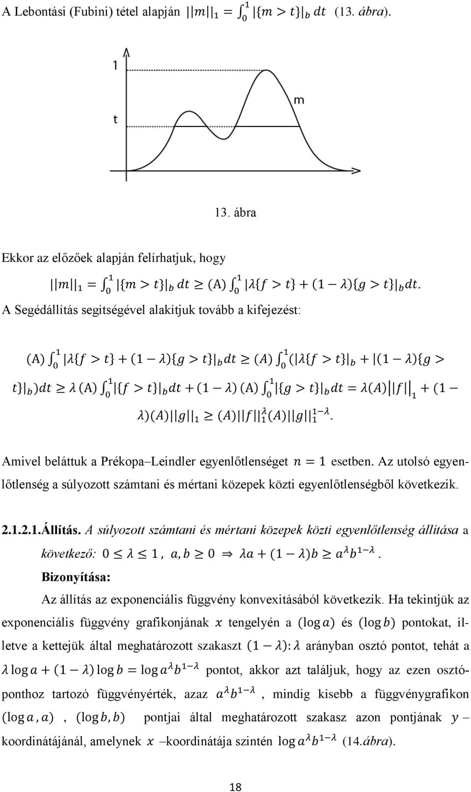 A súlyozott számtani és mértani közepek közti egyenlőtlenség állítása a következő:. Bizonyítása: Az állítás az exponenciális függvény konvexitásából következik.