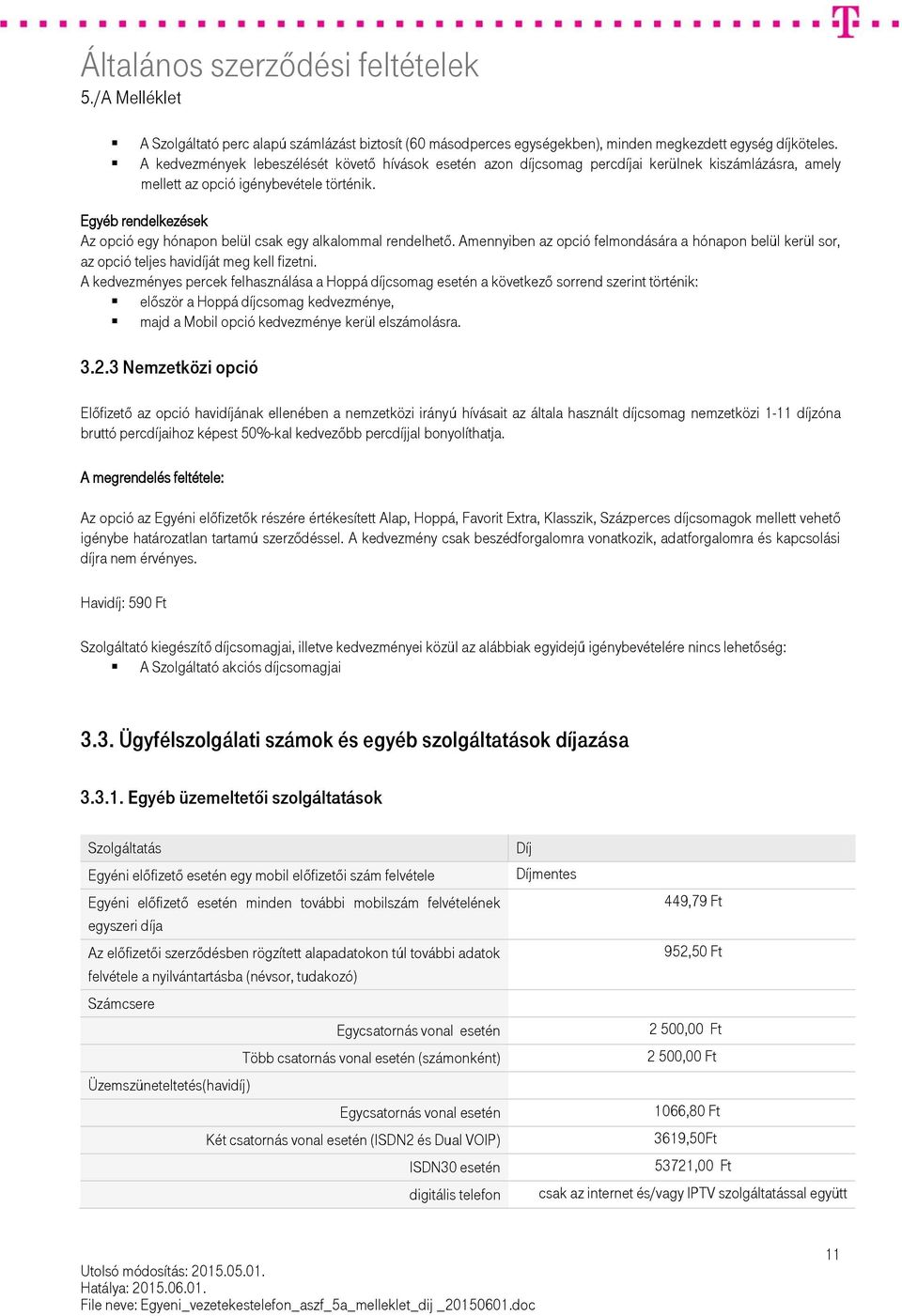 Egyéb rendelkezések Az opció egy hónapon belül csak egy alkalommal rendelhető. Amennyiben az opció felmondására a hónapon belül kerül sor, az opció teljes havidíját meg kell fizetni.