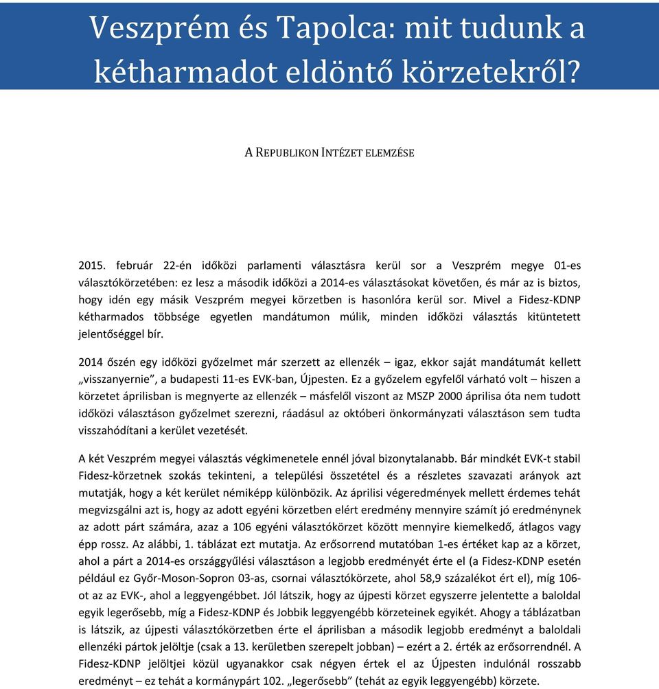 Veszprém megyei körzetben is hasonlóra kerül sor. Mivel a kétharmados többsége egyetlen mandátumon múlik, minden időközi választás kitüntetett jelentőséggel bír.
