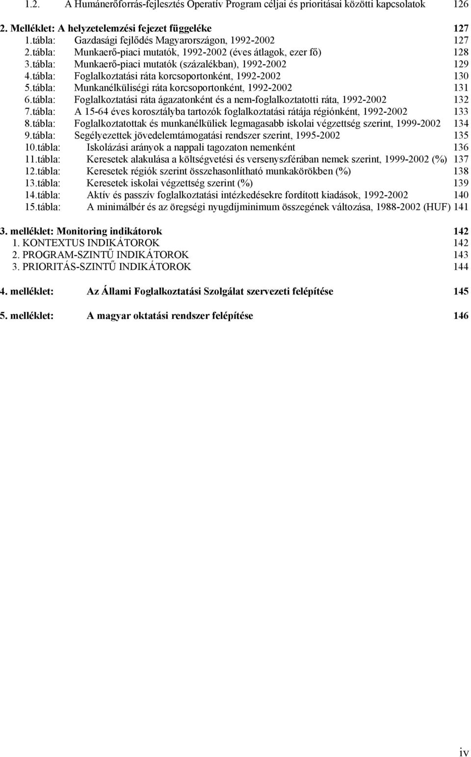 tábla: Foglalkoztatási ráta korcsoportonként, 1992-2002 130 5.tábla: Munkanélküliségi ráta korcsoportonként, 1992-2002 131 6.