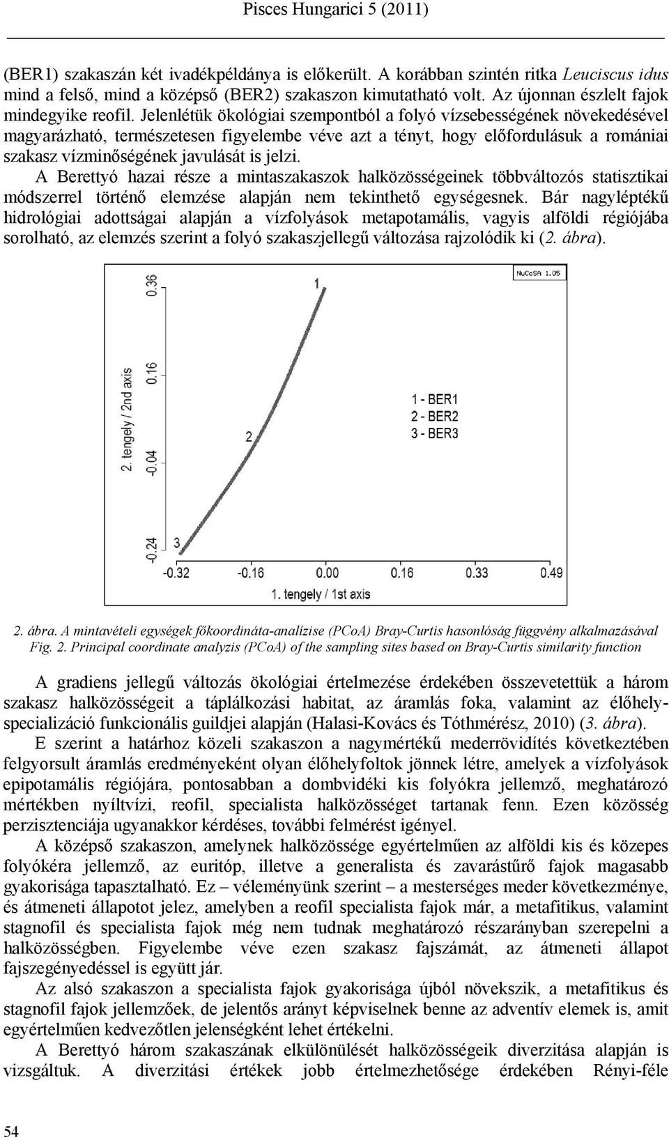 A Berettyó hazai része a mintaszakaszok halközösségeinek többváltozós statisztikai módszerrel történő elemzése alapján nem tekinthető egységesnek.