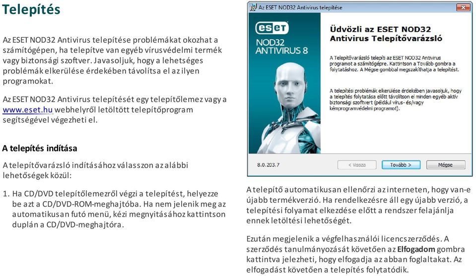 hu webhelyről letöltött telepítőprogram segítségével végezheti el. A telepítés indítása A telepítővarázsló indításához válasszon az alábbi lehetőségek közül: 1.