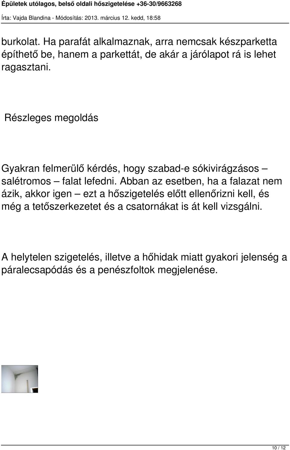 Részleges megoldás Gyakran felmerülő kérdés, hogy szabad-e sókivirágzásos salétromos falat lefedni.