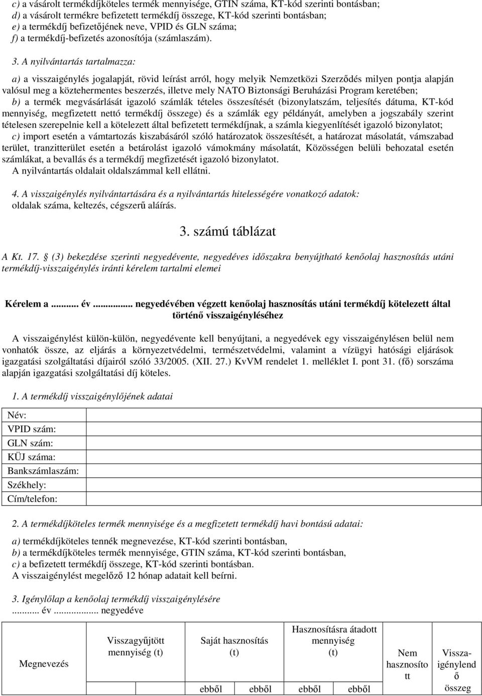 A nyilvántartás tartalmazza: a) a visszaigénylés jogalapját, rövid leírást arról, hogy melyik Nemzetközi Szerzıdés milyen pontja alapján valósul meg a köztehermentes beszerzés, illetve mely NATO