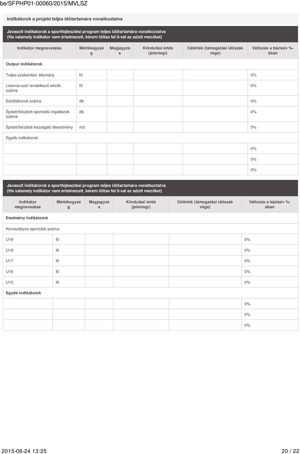 állomány fő 0% Licence-szel rendelkező edzők száma fő 0% Edzőtáborok száma db 0% Épített/felújított sportcélú ingatlanok száma db 0% Épített/felújított kiszolgáló létesítmény m2 0% Egyéb indikátorok:
