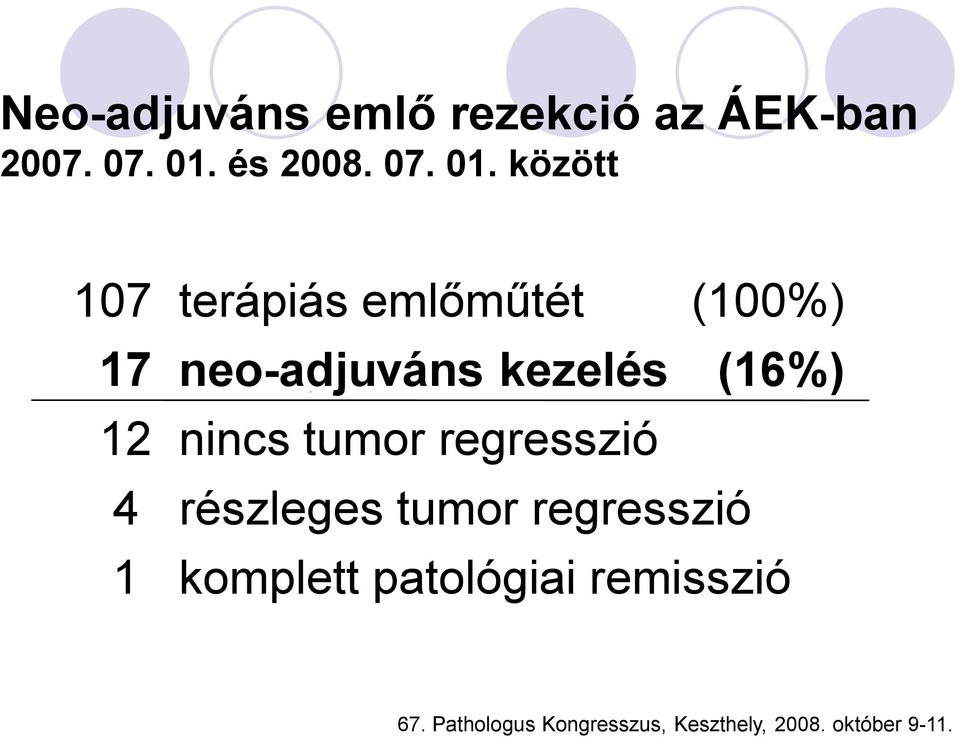 között 107 terápiás emlőműtét (100%) 17 neo-adjuváns kezelés (16%) 12