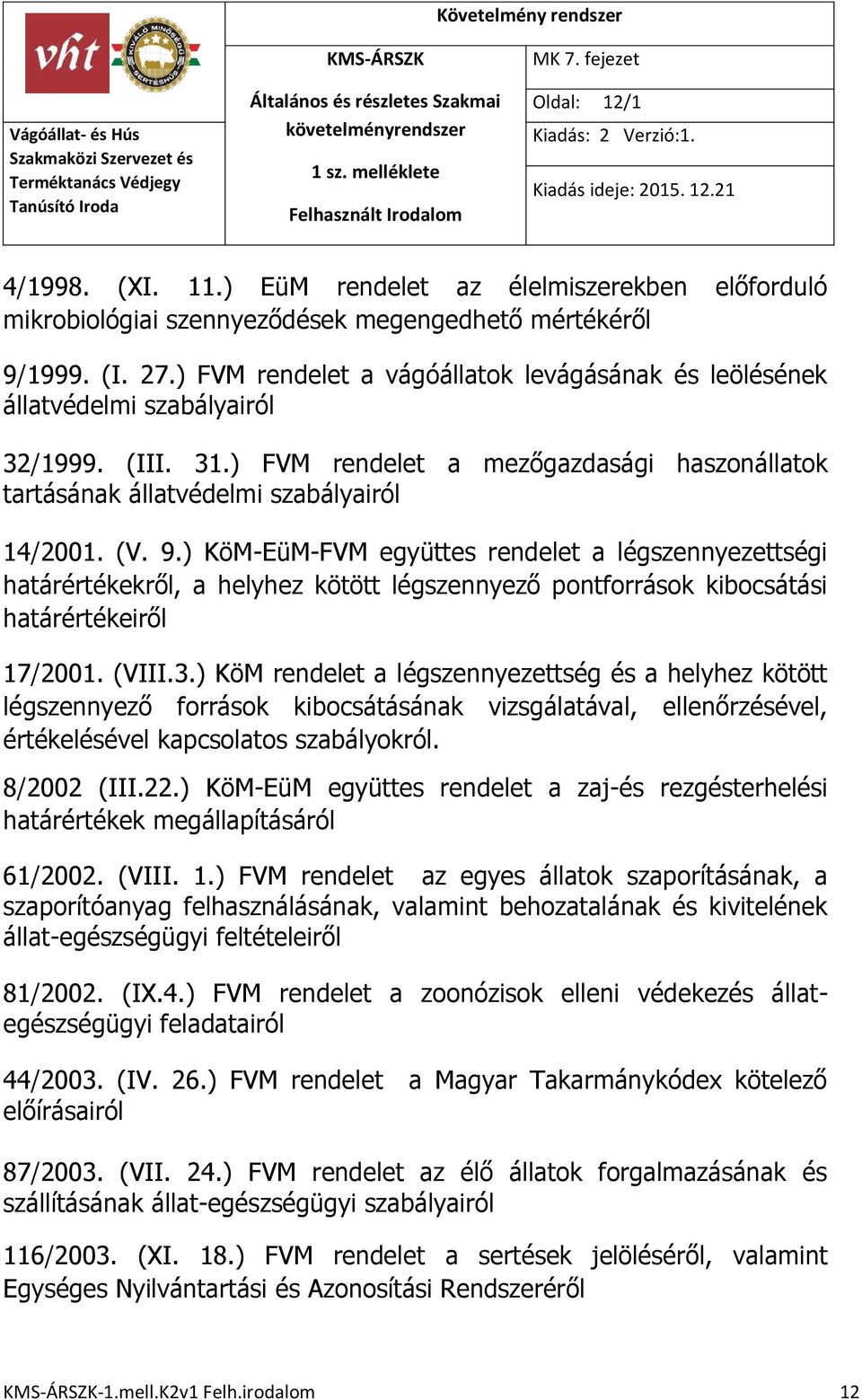 ) KöM-EüM-FVM együttes rendelet a légszennyezettségi határértékekről, a helyhez kötött légszennyező pontforrások kibocsátási határértékeiről 17/2001. (VIII.3.