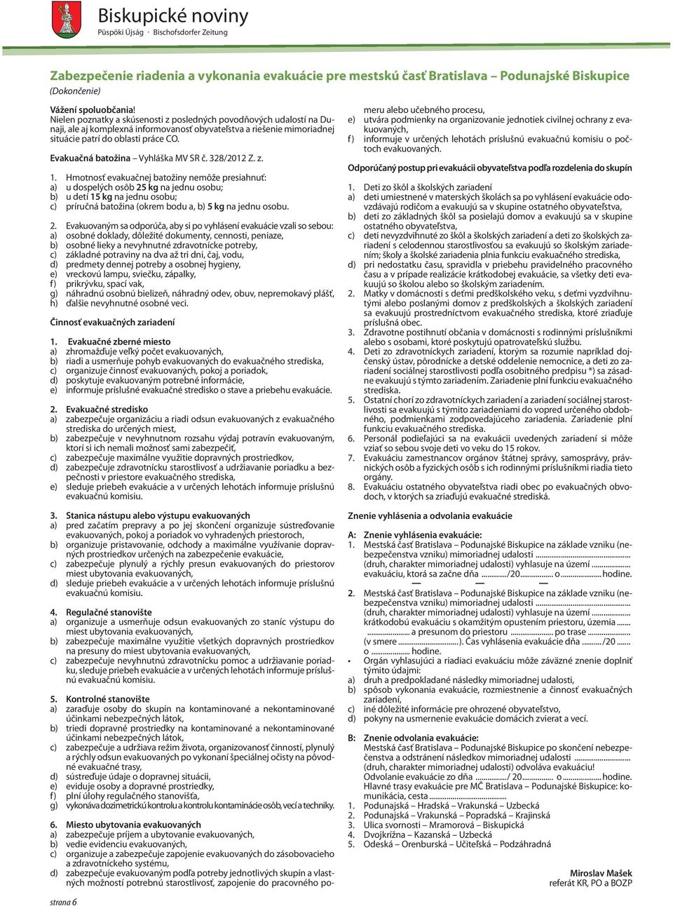 Evakuačná batožina Vyhláška MV SR č. 328/2012 Z. z. 1.